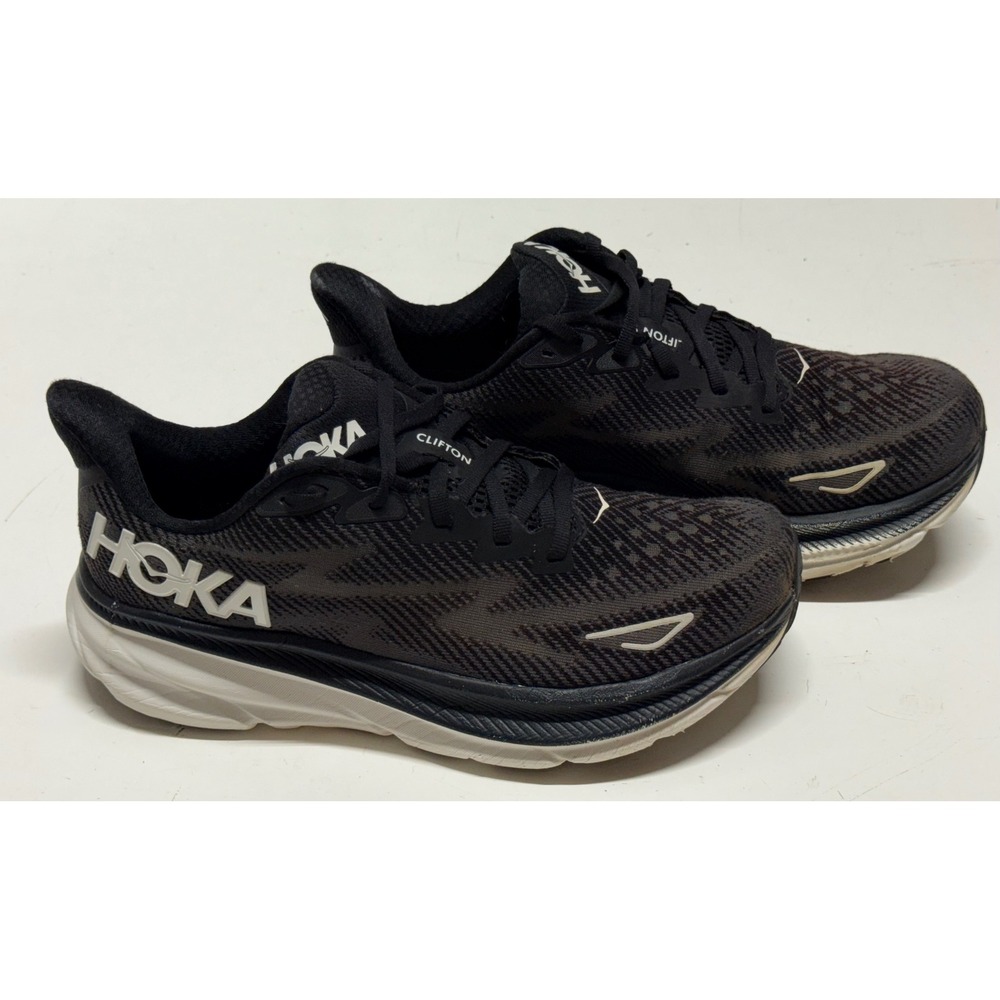 Hoka Clifton 9 Womens Running Shoes Black White 1127896 BVWHT Size 8B